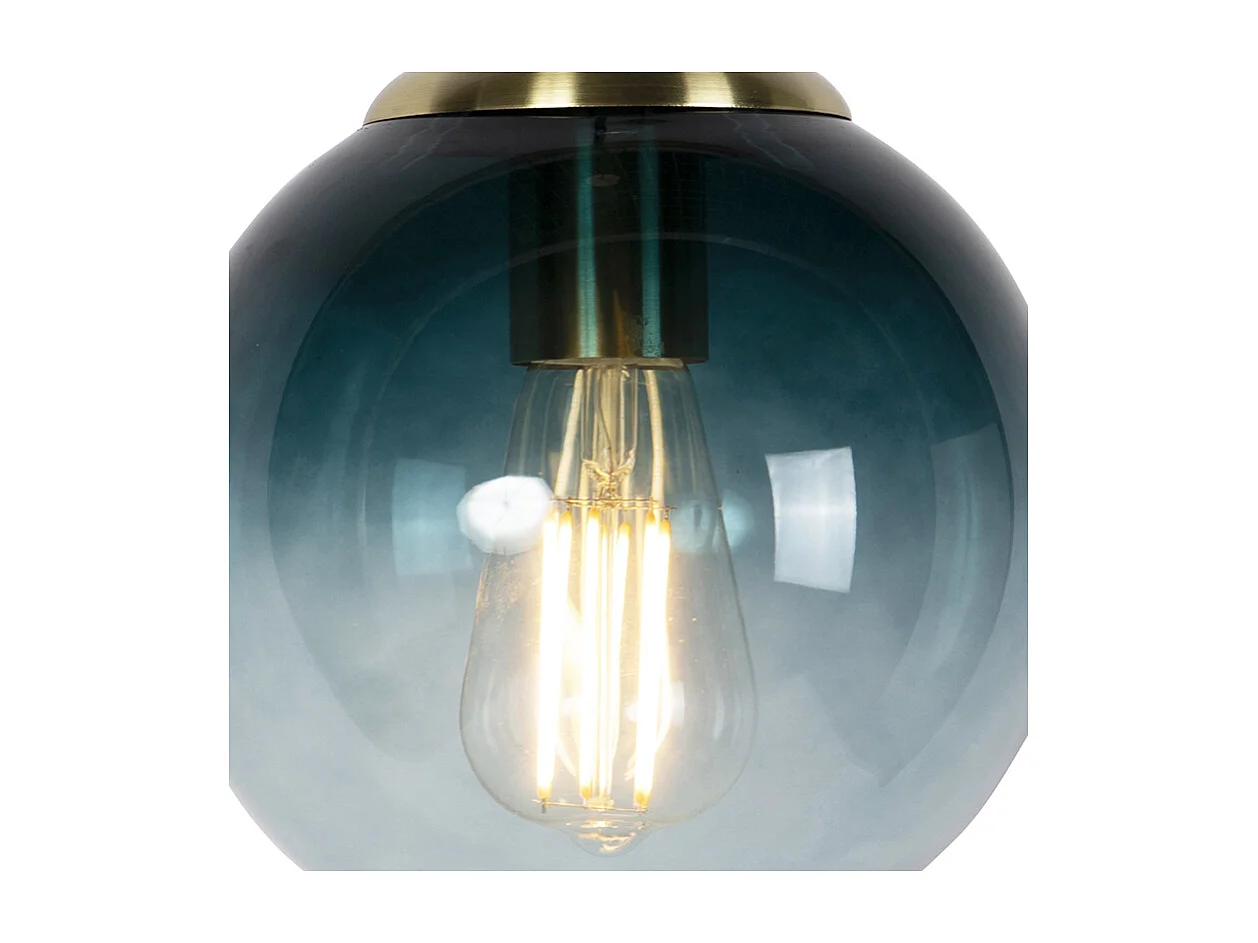 Lampe à suspension art déco en laiton et verre bleu océan 20 cm - Pallon