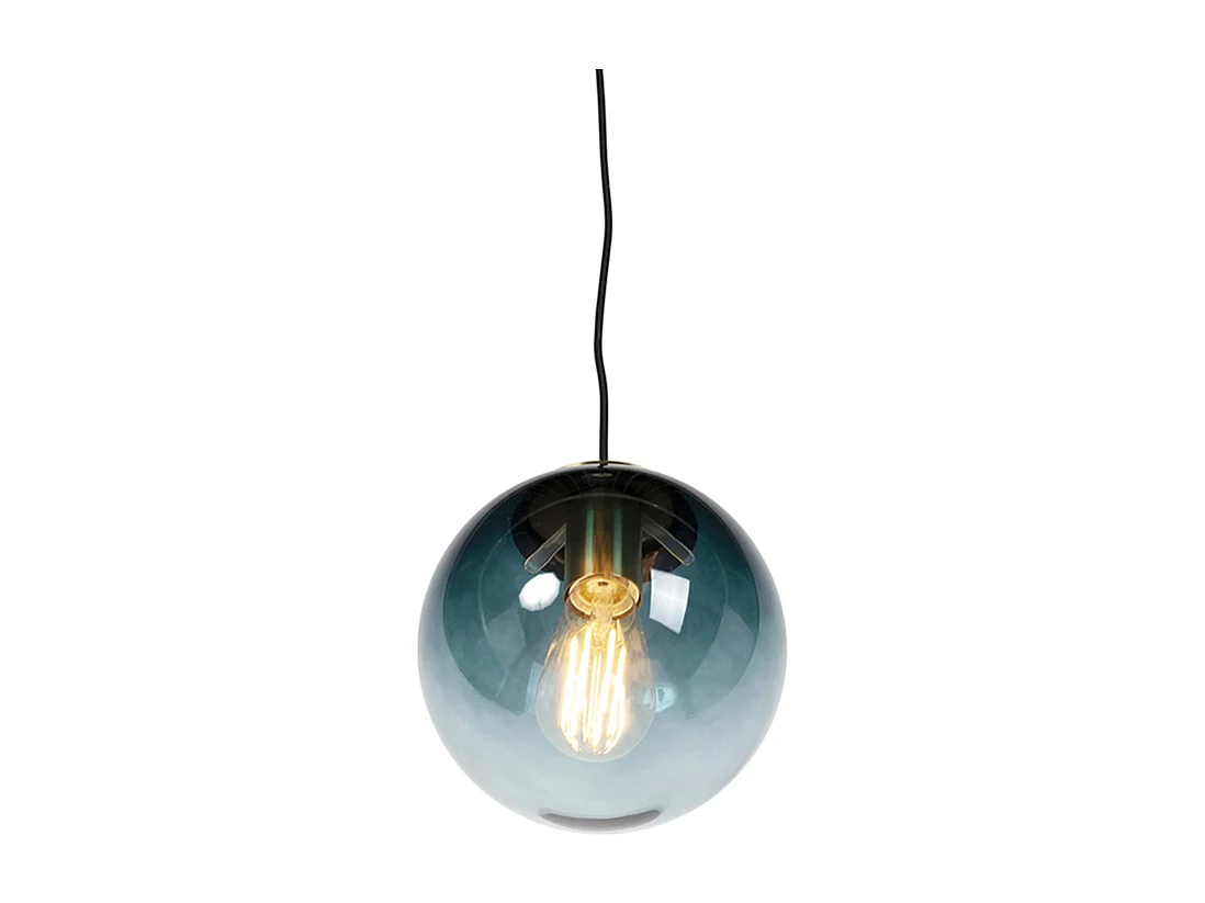 Lampe à suspension art déco en laiton et verre bleu océan 20 cm - Pallon
