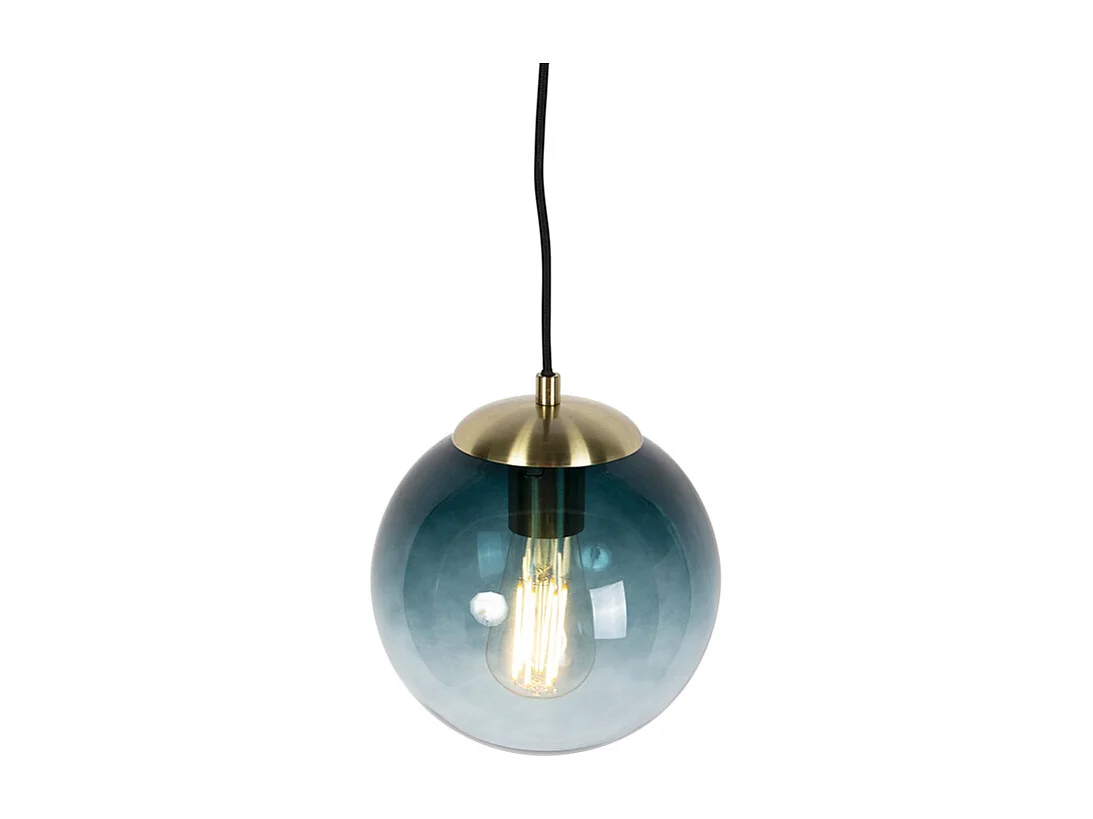 Lampe à suspension art déco en laiton et verre bleu océan 20 cm - Pallon