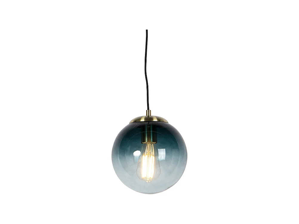 Lampe à suspension art déco en laiton et verre bleu océan 20 cm - Pallon