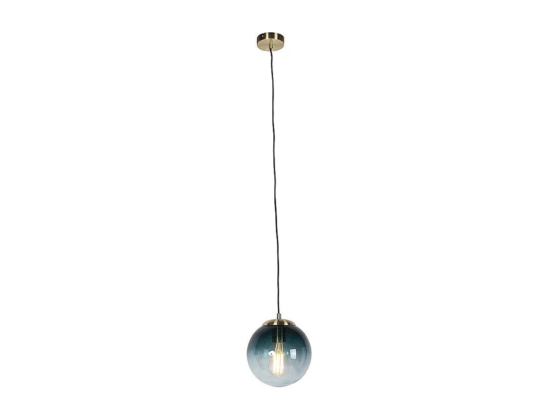 Suspension Art déco en laiton avec verre bleu océan 20 cm - Pallon