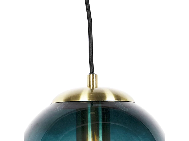 Suspension Art déco en laiton avec verre bleu océan 20 cm - Pallon