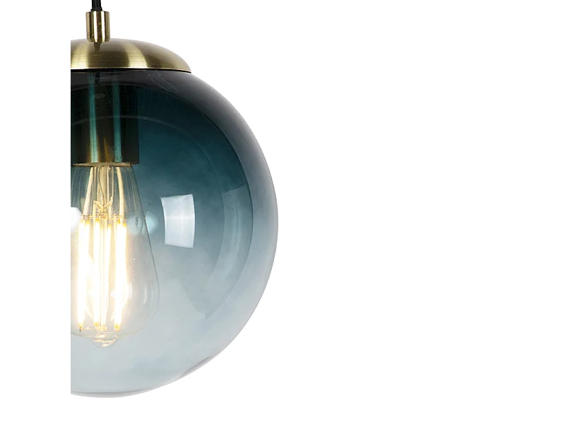 Suspension Art déco en laiton avec verre bleu océan 20 cm - Pallon