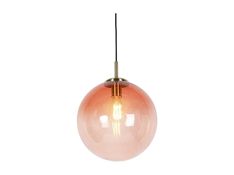 Suspension Art déco en laiton avec verre rose 33 cm - Pallon