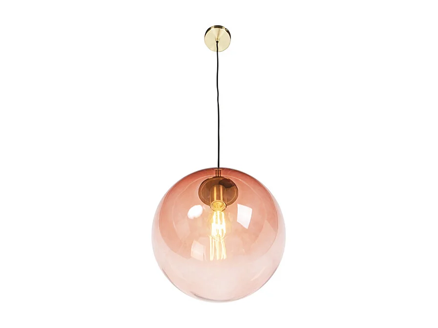 Suspension Art Déco en laiton avec verre rose 33 cm - Pallon
