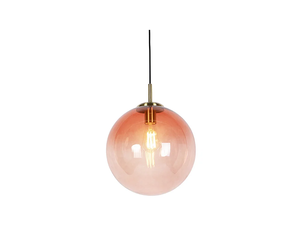 Suspension Art Déco en laiton avec verre rose 33 cm - Pallon