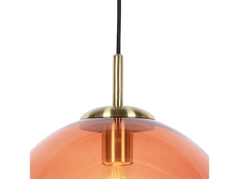 Suspension Art déco en laiton avec verre rose 33 cm - Pallon