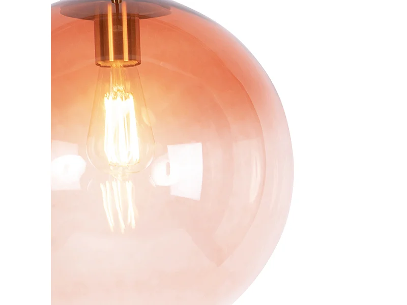 Suspension Art déco en laiton avec verre rose 33 cm - Pallon