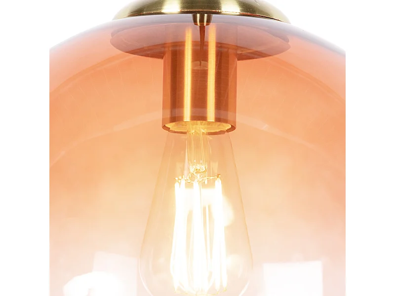 Suspension Art déco en laiton avec verre rose 33 cm - Pallon