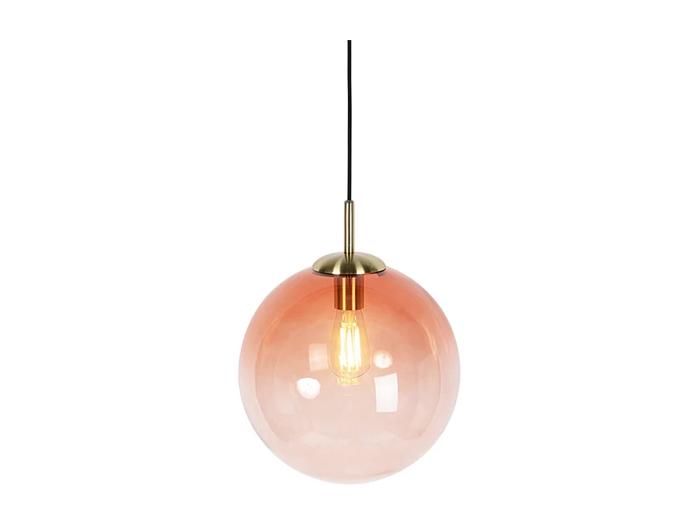 Suspension Art déco en laiton avec verre rose 33 cm - Pallon