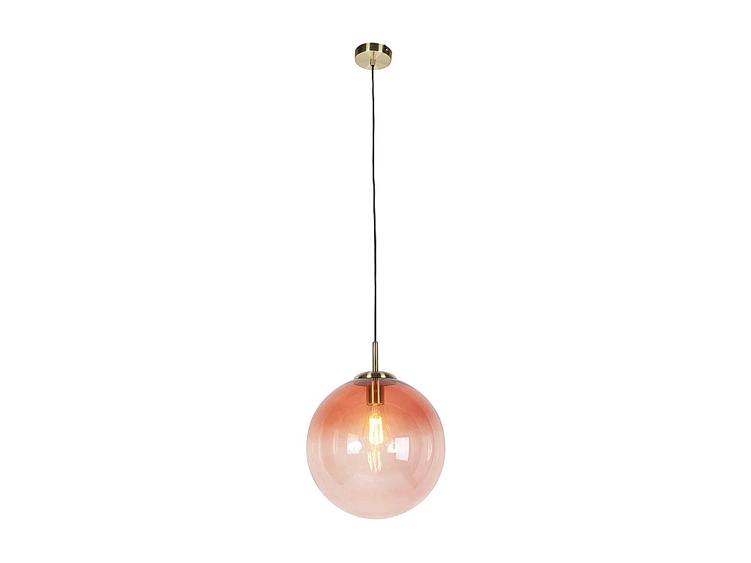 Suspension Art déco en laiton avec verre rose 33 cm - Pallon
