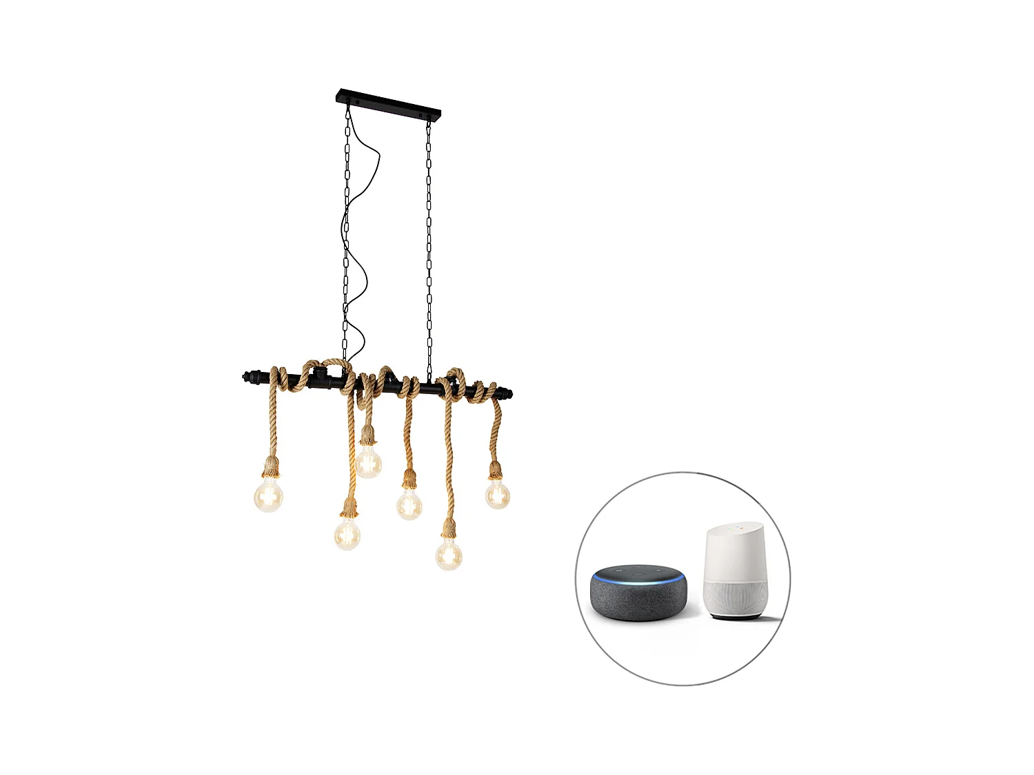 Lampe suspendue intelligente noire 6 lumières avec Wifi G95 - Plural