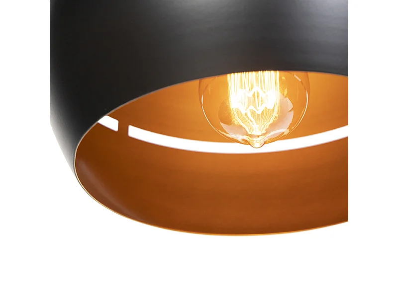 Lampe suspendue design noir avec intérieur doré 3 lumières - Buell
