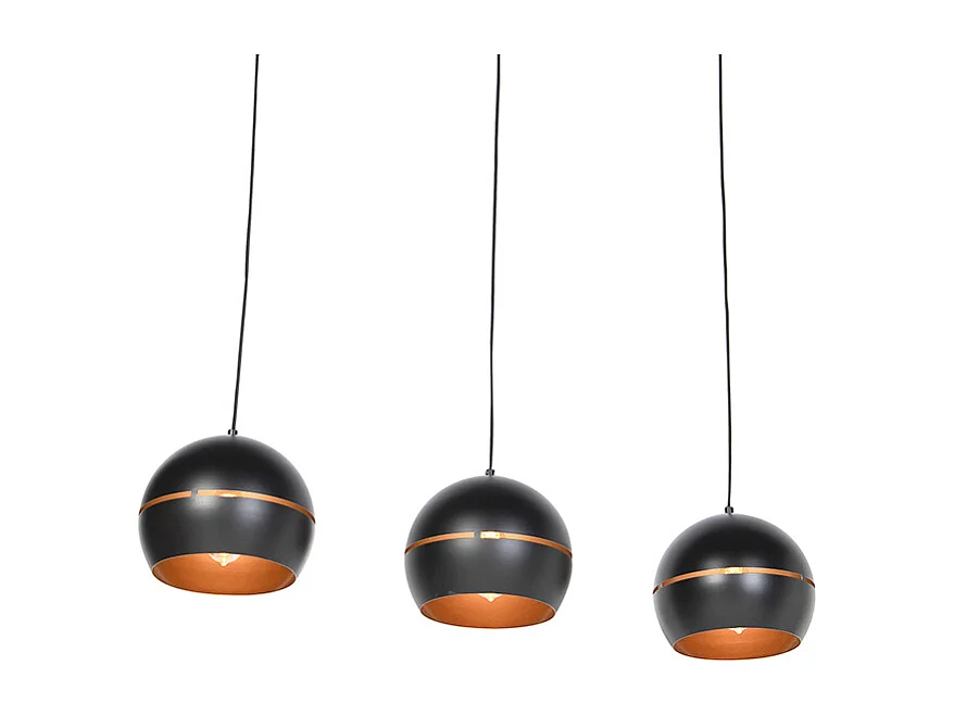 Lampe suspendue design noir avec intérieur doré 3 lumières - Buell
