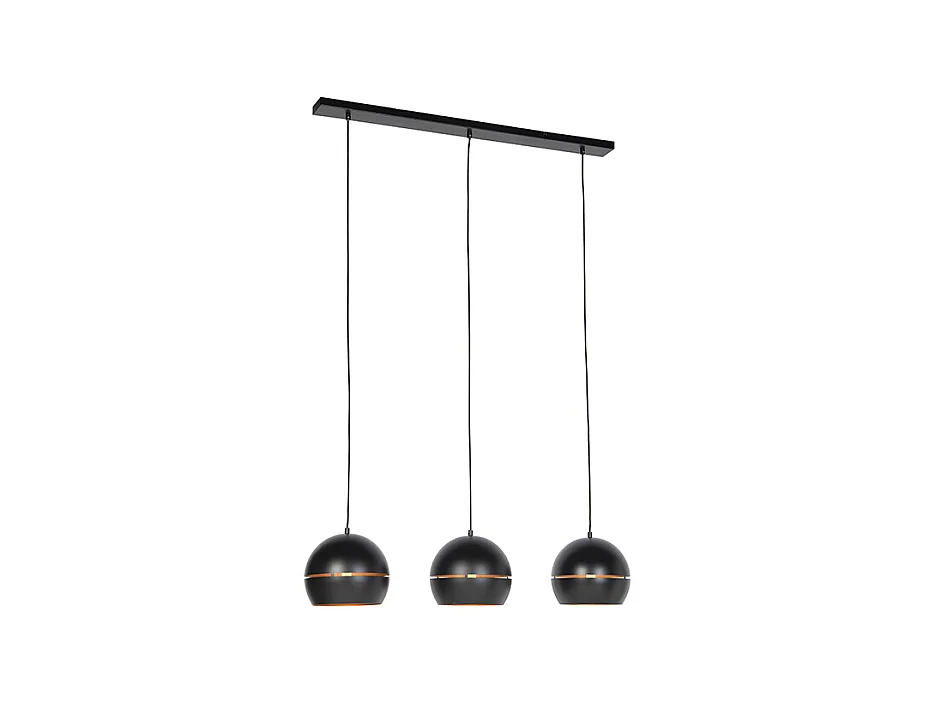 Lampe suspendue design noir avec intérieur doré 3 lumières - Buell