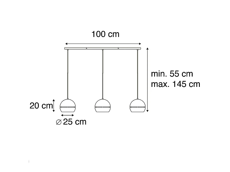 Suspension design noire avec intérieur doré 3 lumières - Buell