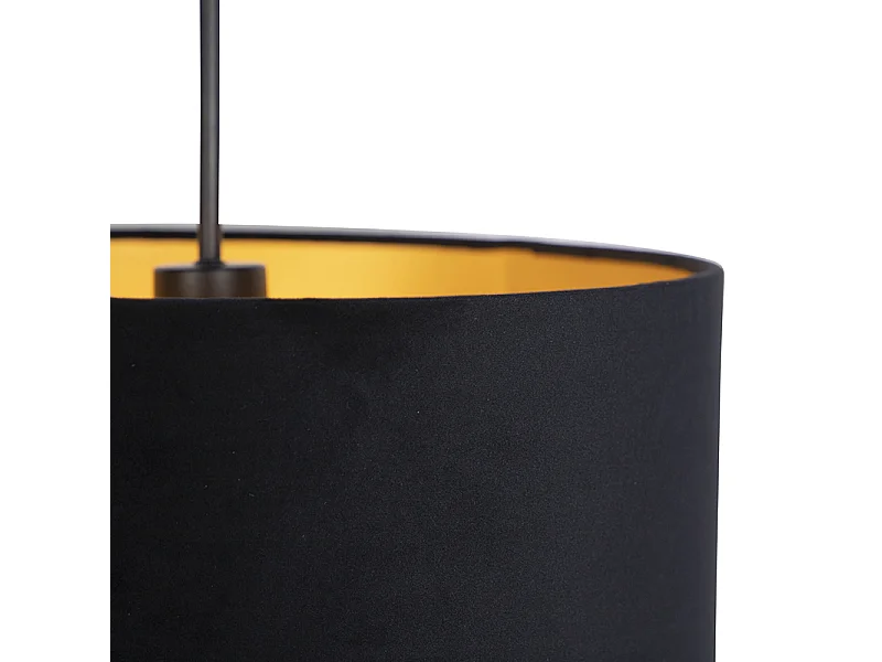 Suspension avec abat-jour en velours noir et or 40 cm - Combi