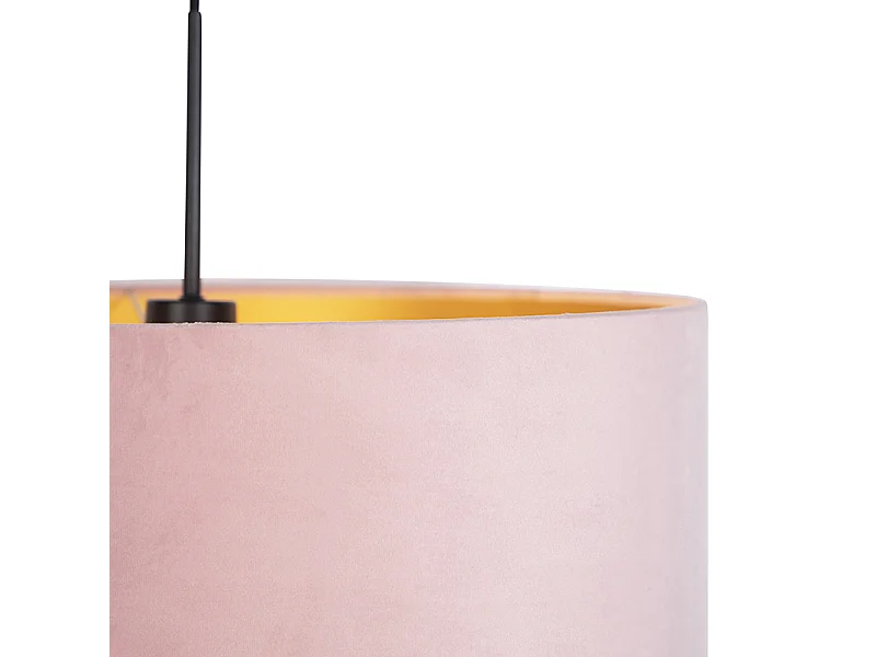 Suspension avec abat-jour en velours rose avec doré 50 cm - Combi