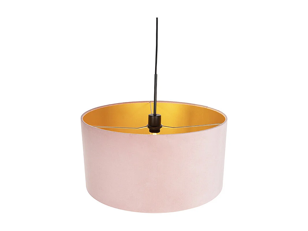 Suspension avec abat-jour en velours rose avec doré 50 cm - Combi