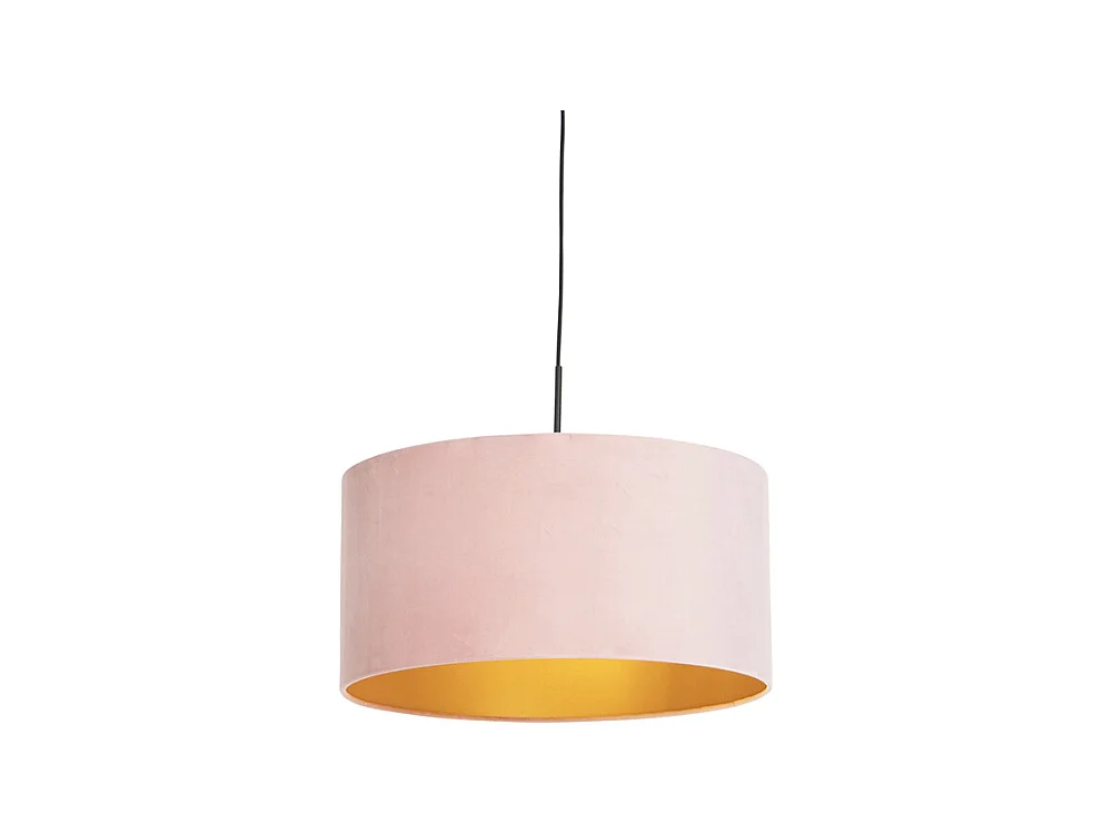 Suspension avec abat-jour en velours rose avec doré 50 cm - Combi