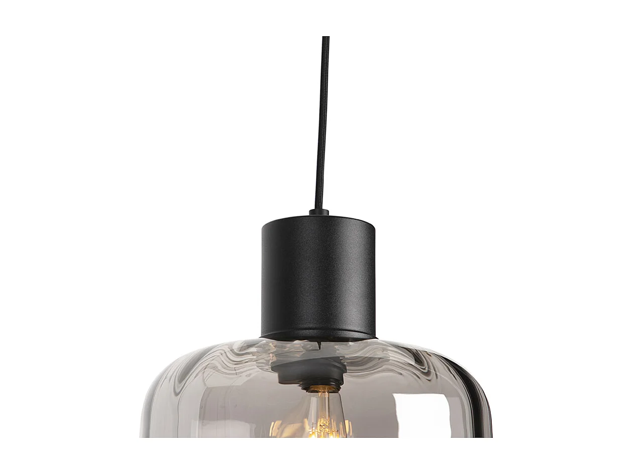 Lampe à suspension design noir avec verre fumé 3 lumières 226 cm - Qara