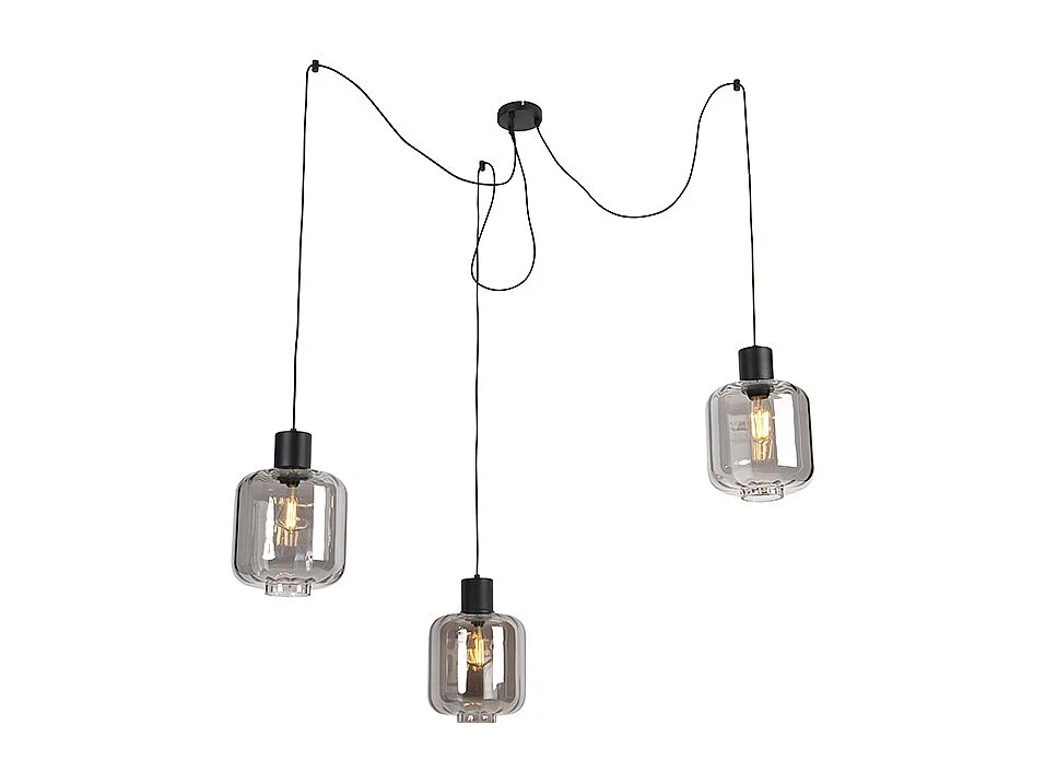 Suspension design noire avec verre fumé 3 lumières 226 cm - Qara