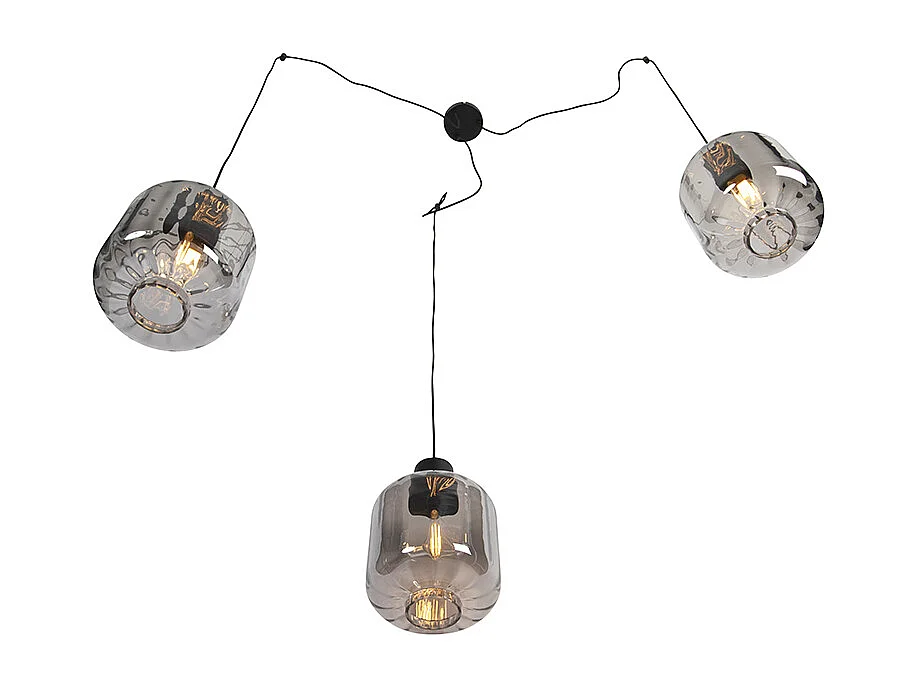 Suspension design noire avec verre fumé 3 lumières 226 cm - Qara