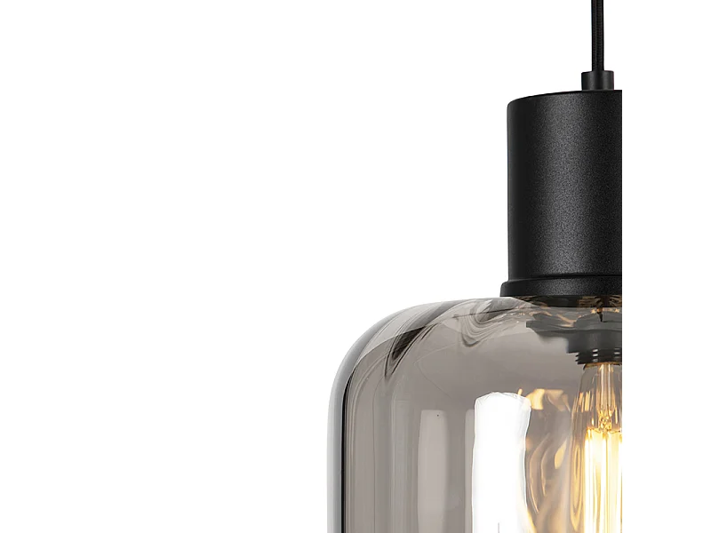 Suspension design noire avec verre fumé 3 lumières 226 cm - Qara
