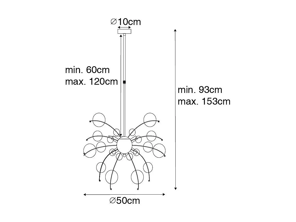 Suspension design en laiton avec verre fumé 8 lumières - Explode