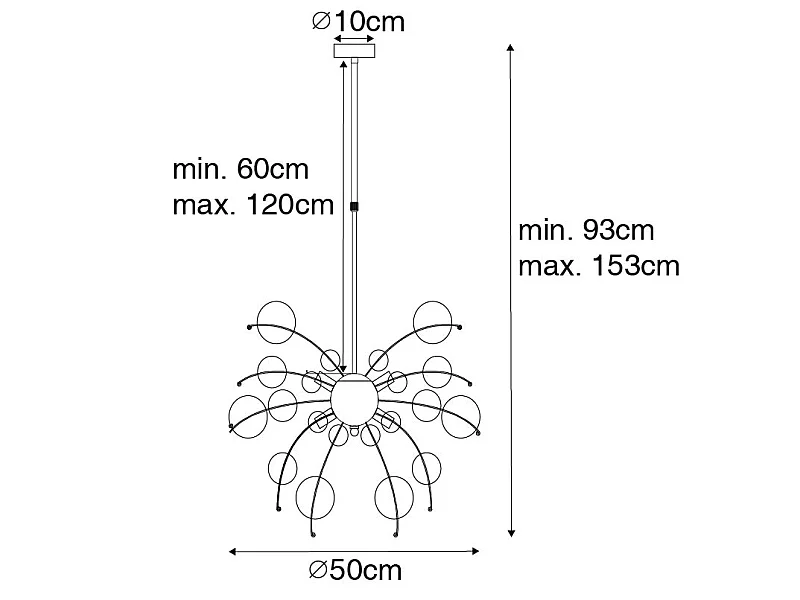 Suspension design en laiton avec verre fumé 8 lumières - Explode
