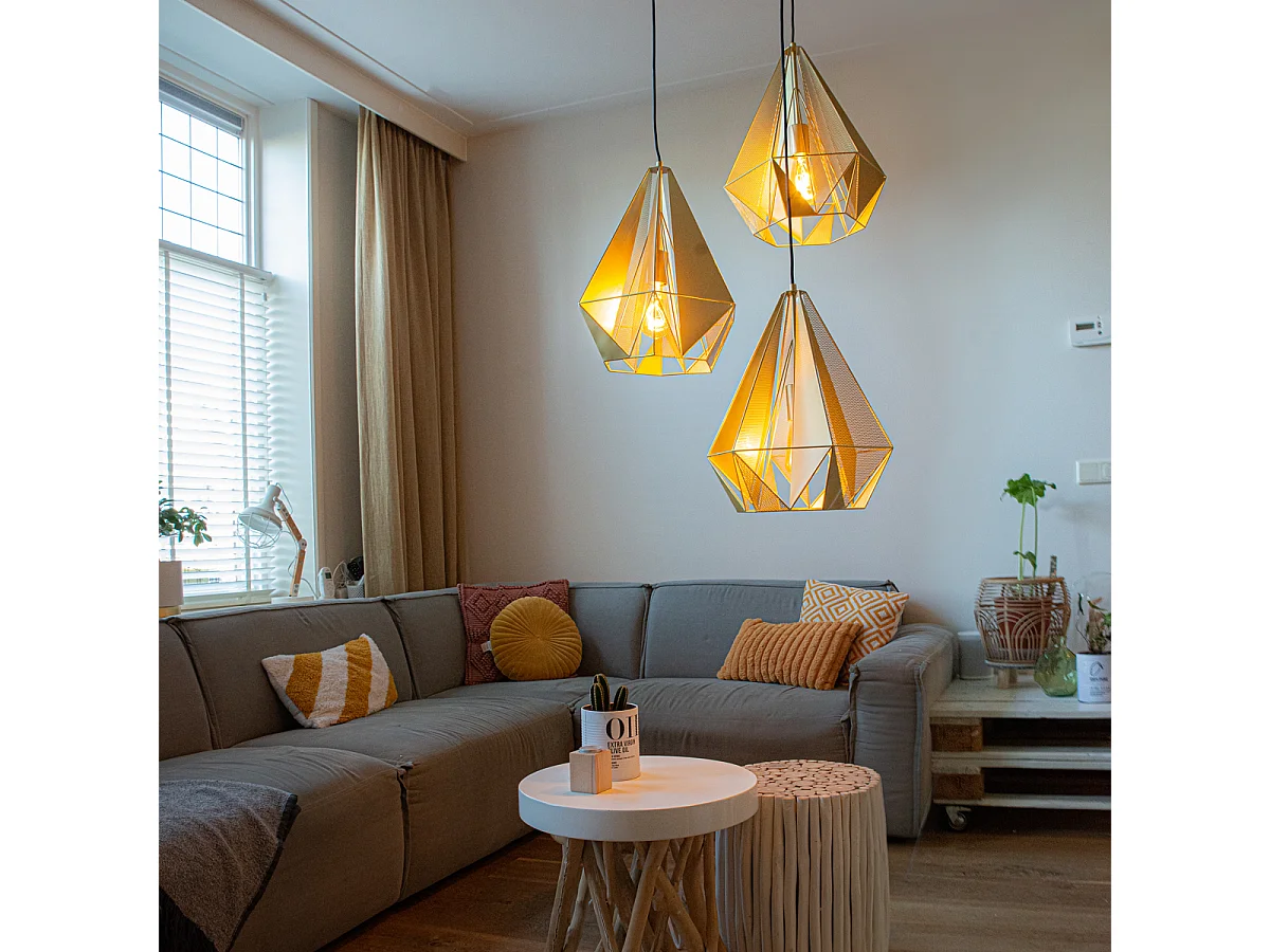 Lampe à suspension industrielle dorée avec maille 3 lumières - Carcass