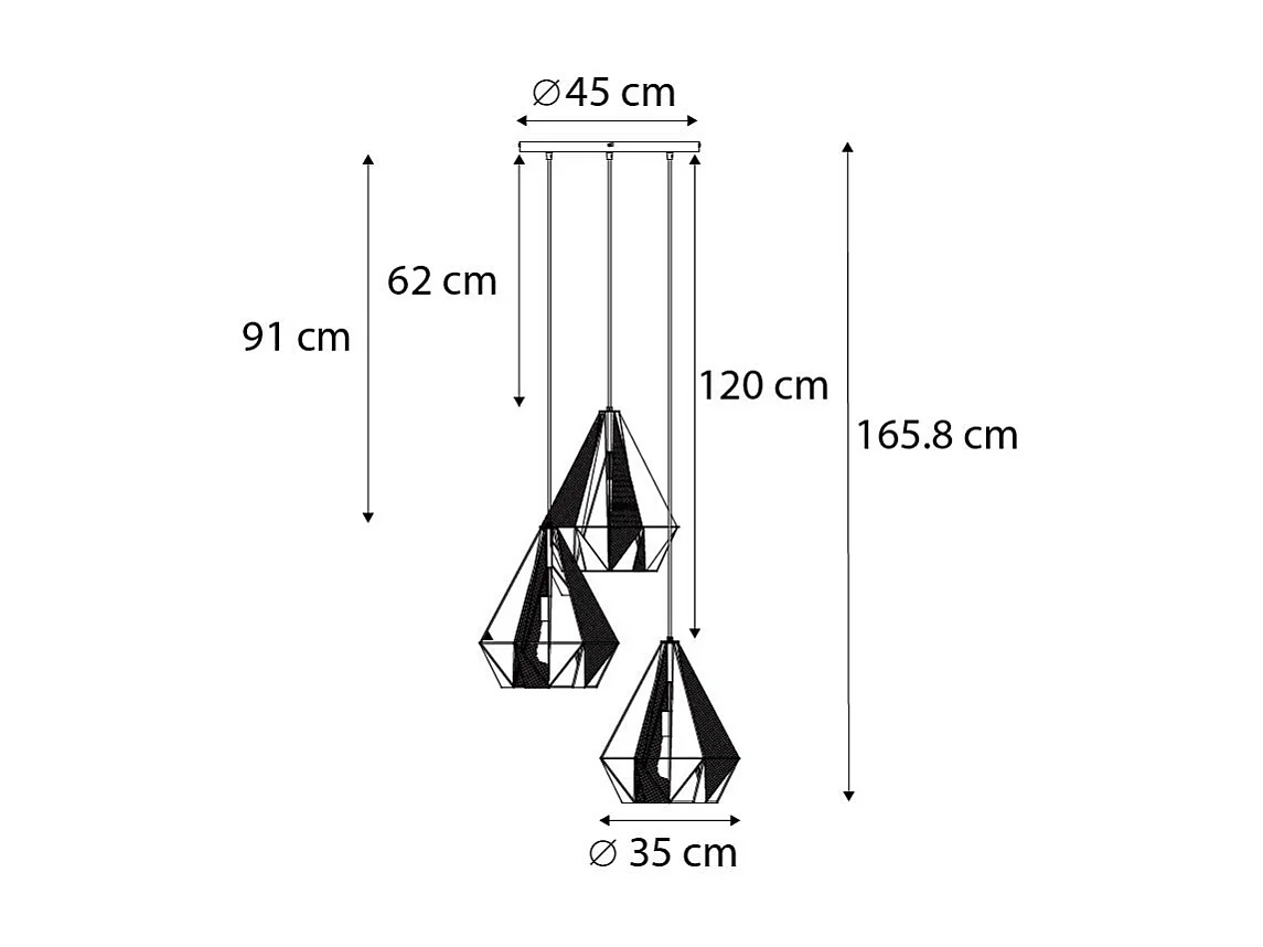 Lampe à suspension industrielle dorée avec maille 3 lumières - Carcass