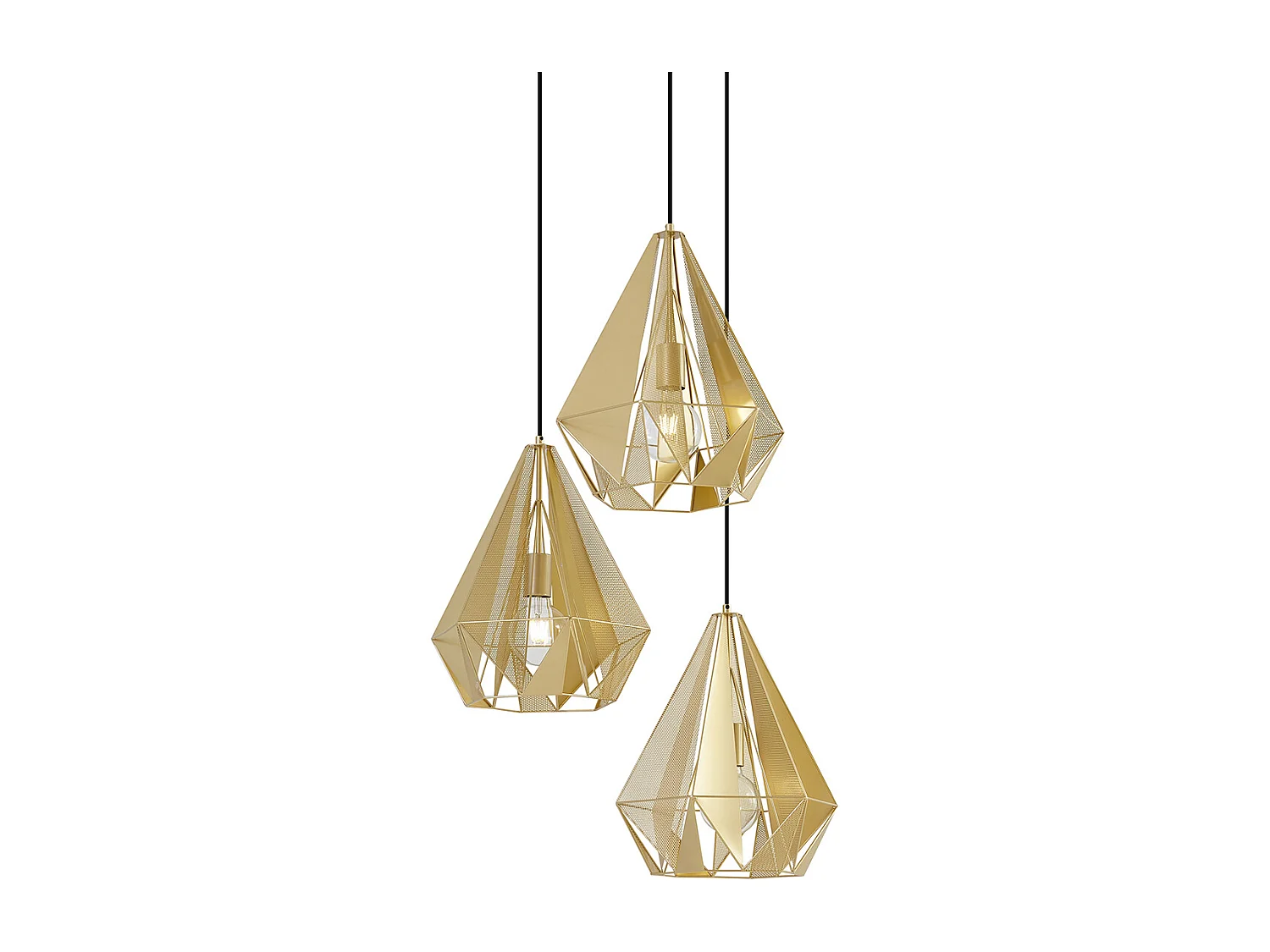 Suspension industrielle dorée avec grille 3 lumières - Carcass