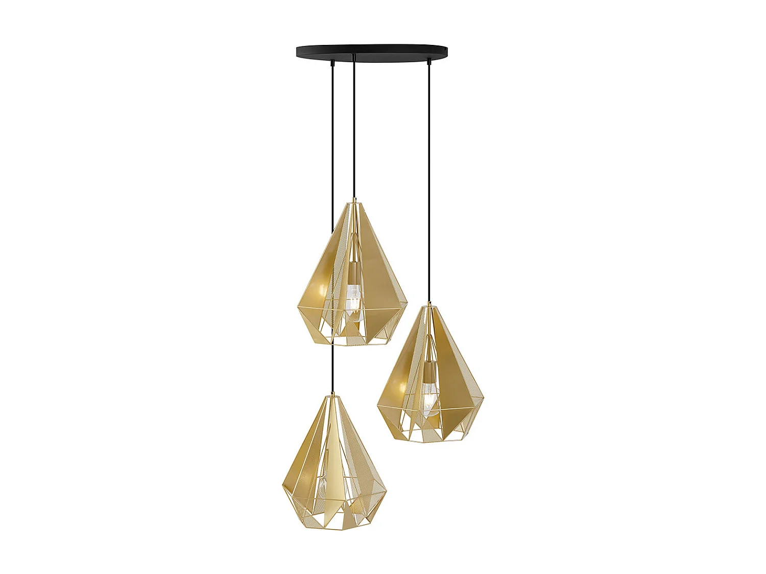 Suspension industrielle dorée avec grille 3 lumières - Carcass