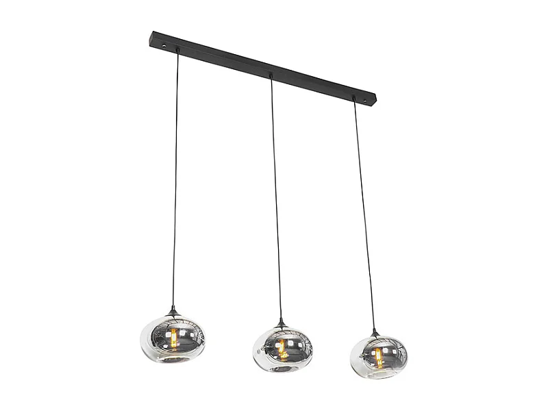 Suspension Art Déco noire 3 lumières avec verre fumé - Busa
