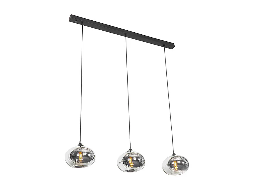 Suspension Art Déco noire 3 lumières avec verre fumé - Busa