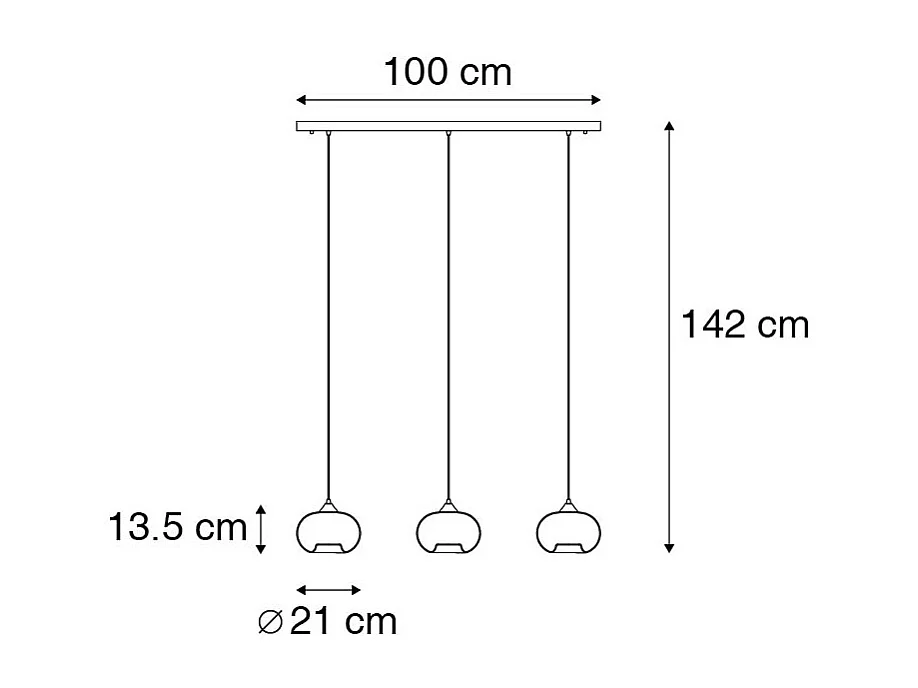 Suspension Art Déco noire 3 lumières avec verre fumé - Busa