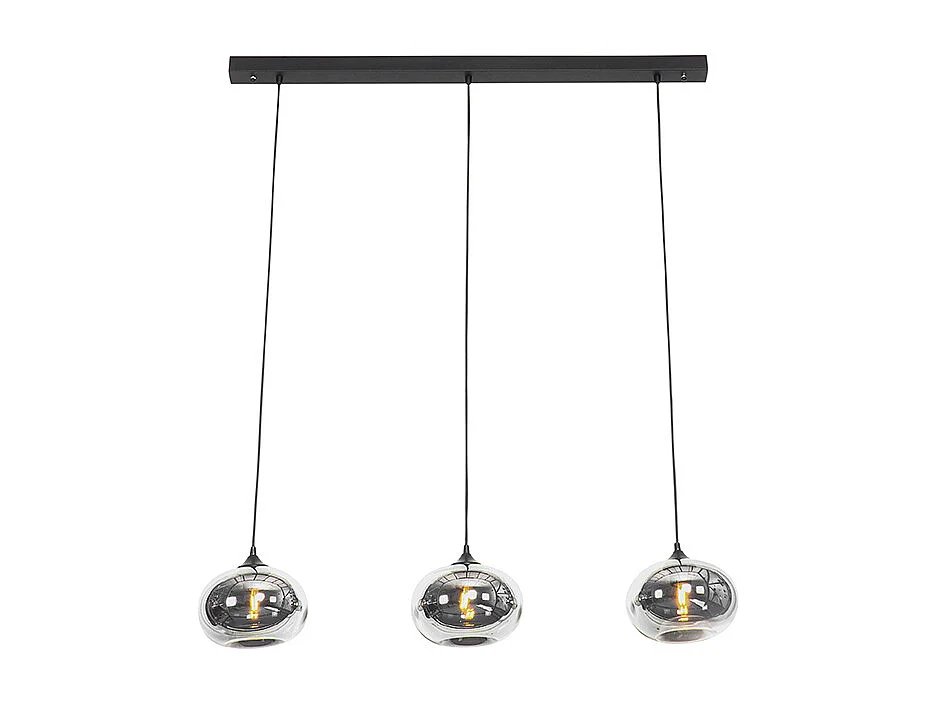 Suspension Art Déco noire 3 lumières avec verre fumé - Busa