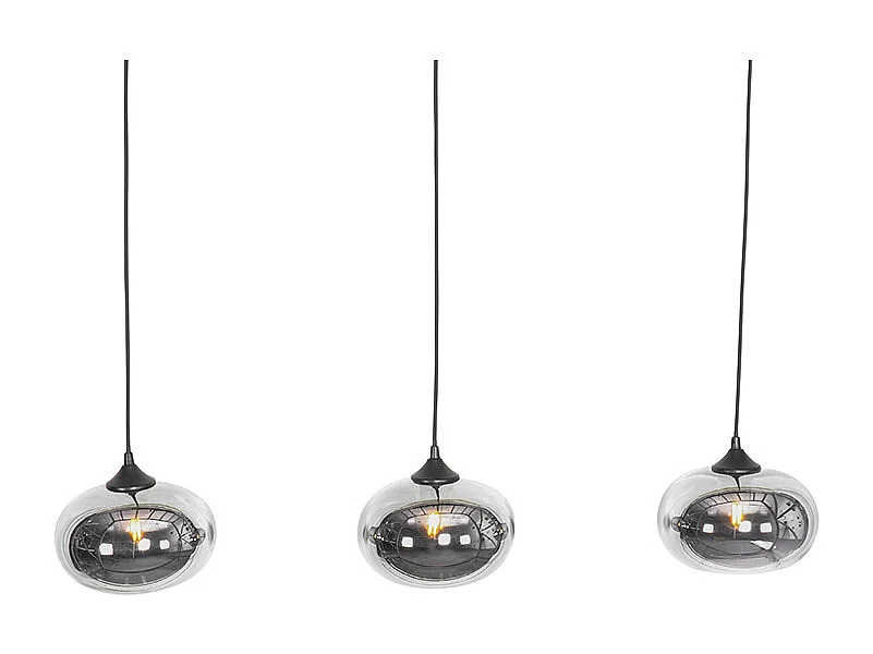 Suspension Art Déco noire avec verre fumé oblongue 3 lumières - Busa