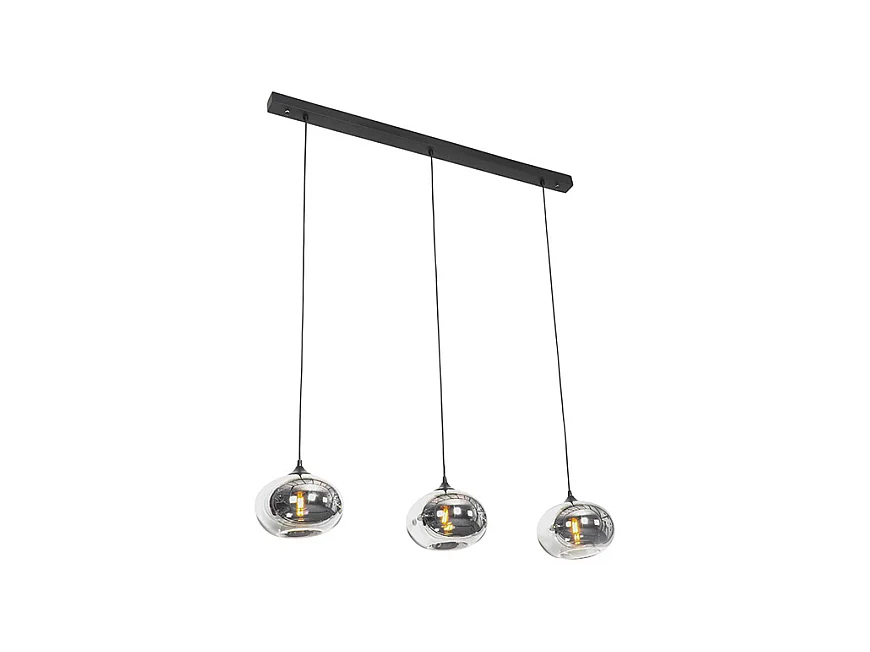 Suspension Art Déco noire 3 lumières avec verre fumé - Busa