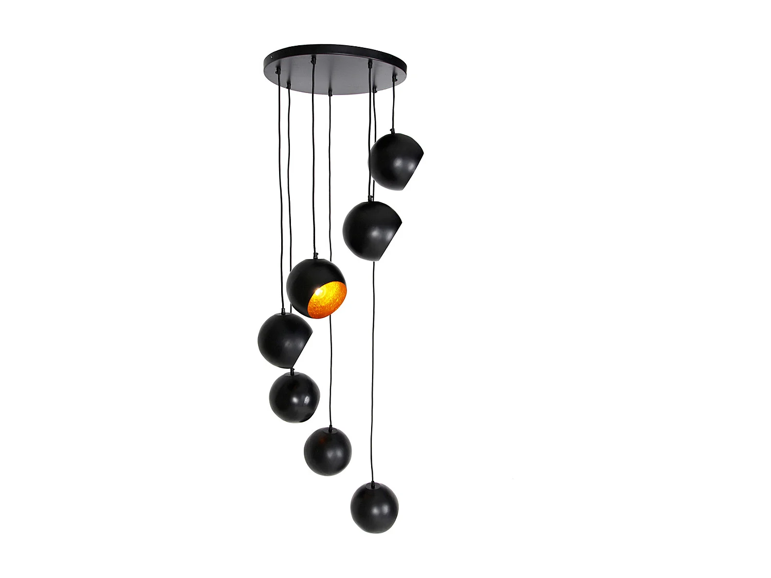 Suspension noire avec intérieur doré 7 lumières - Crooked Cluster