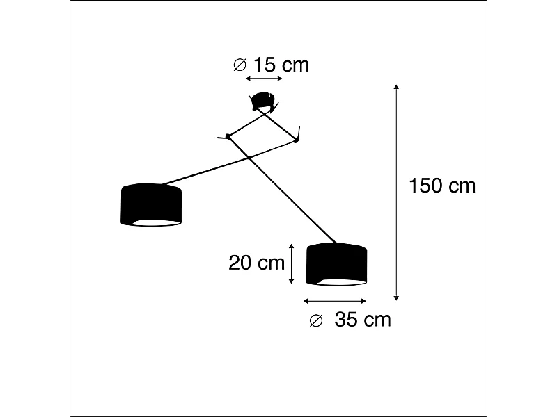 Suspension avec abat-jours en velours vert et or 35 cm - Blitz II noir