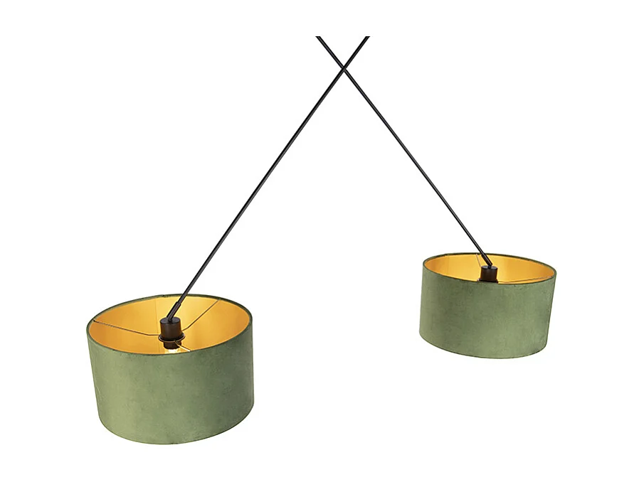 Suspension avec abat-jours en velours vert et or 35 cm - Blitz II noir