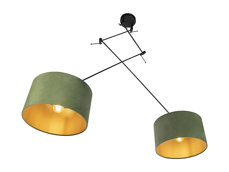 Suspension avec abat-jours en velours vert et or 35 cm - Blitz II noir