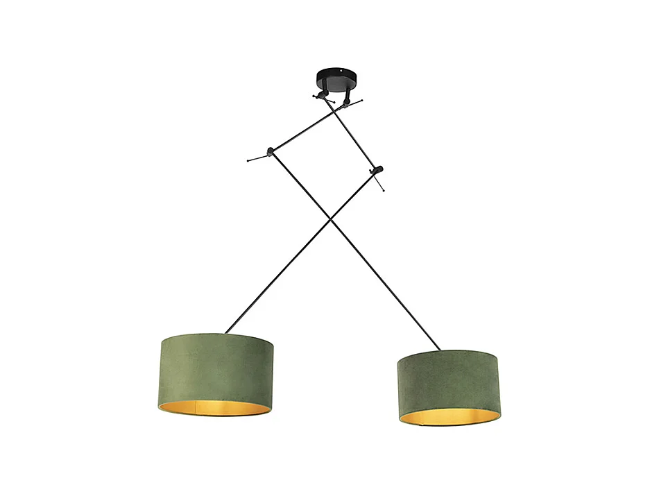 Suspension avec abat-jours en velours vert et or 35 cm - Blitz II noir