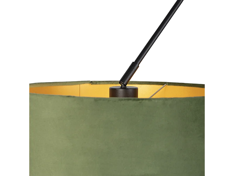 Suspension noire avec abat-jour en velours vert et or 35 cm 2 lumières - Blitz