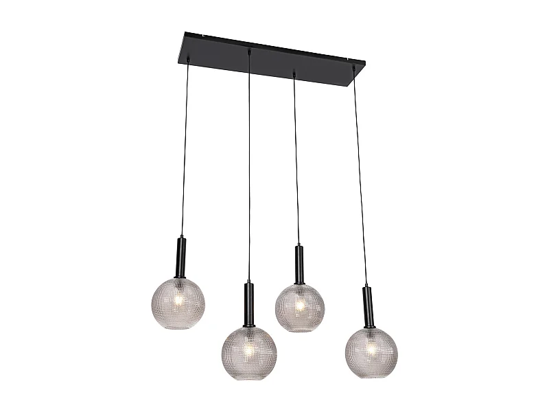 Suspension design noire avec verre fumé 4 lumières - Chico
