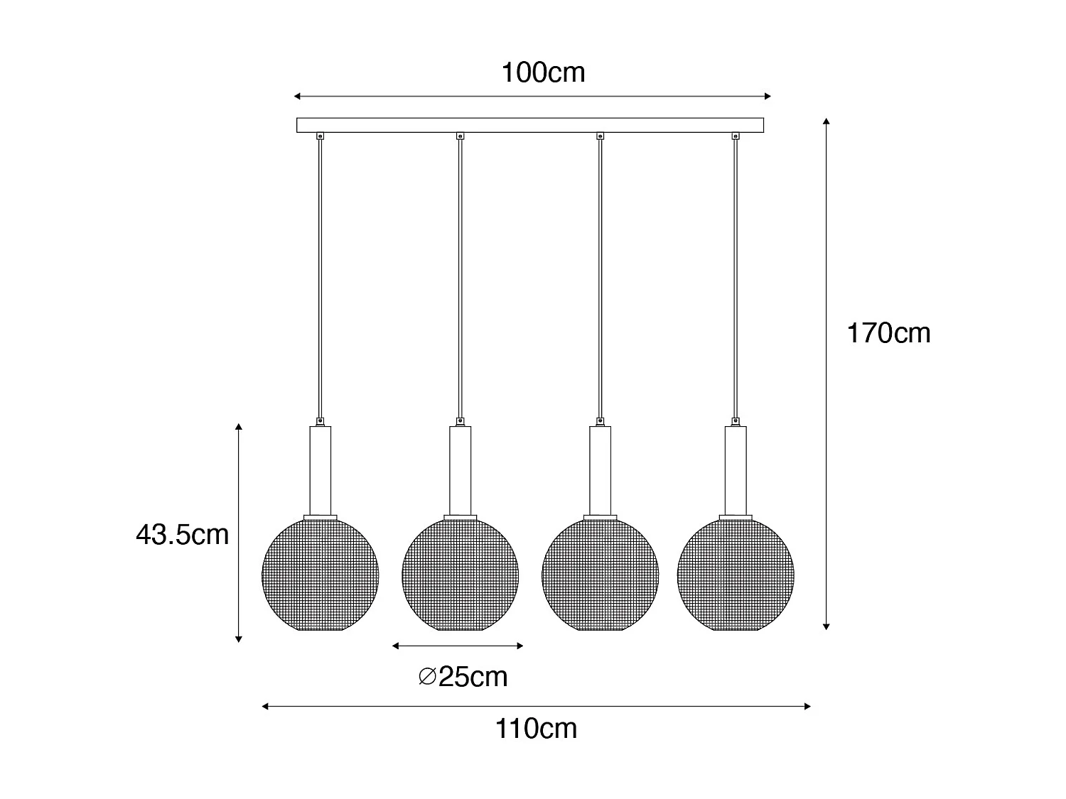 Lampe à suspension design noire avec verre fumé 4 lumières - Chico