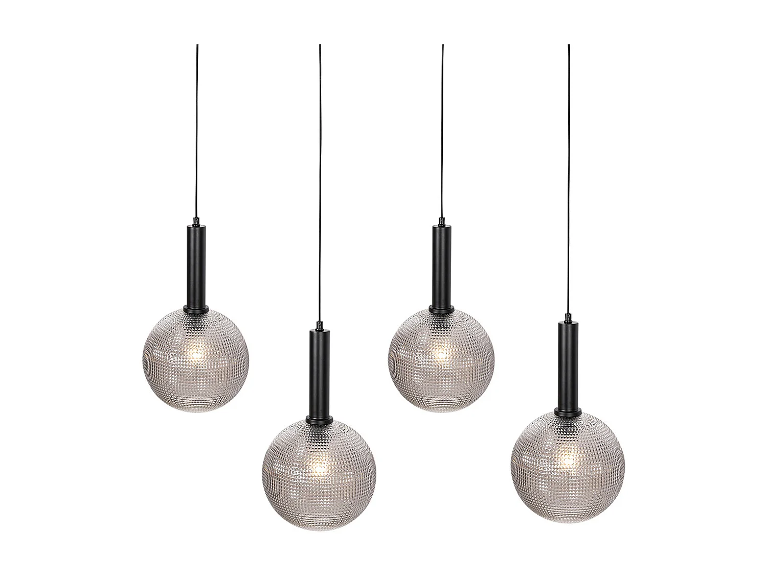 Lampe à suspension design noire avec verre fumé 4 lumières - Chico