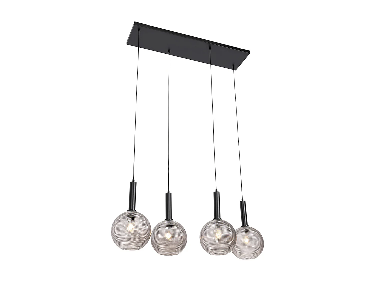 Lampe à suspension design noire avec verre fumé 4 lumières - Chico